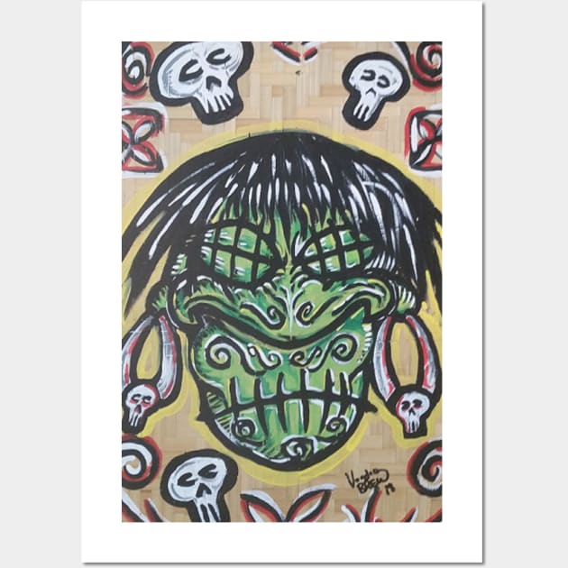 shrunken head trophy head Wall Art by Voodoobrew